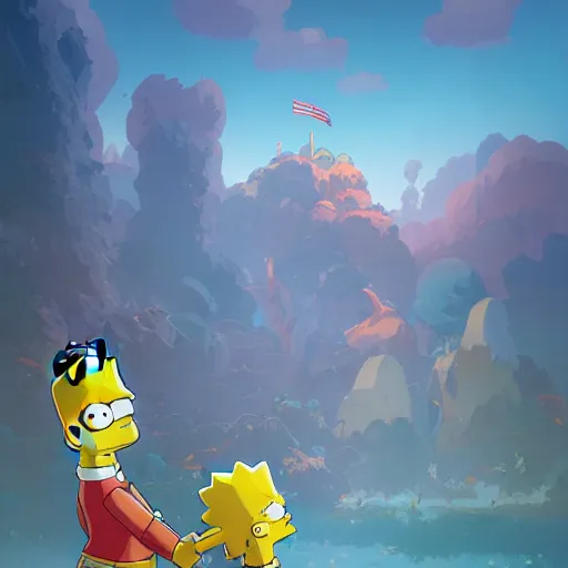 Image similar to hero world the simpsons, behance hd by jesper ejsing, by rhads, makoto shinkai and lois van baarle, ilya kuvshinov, rossdraws global illumination