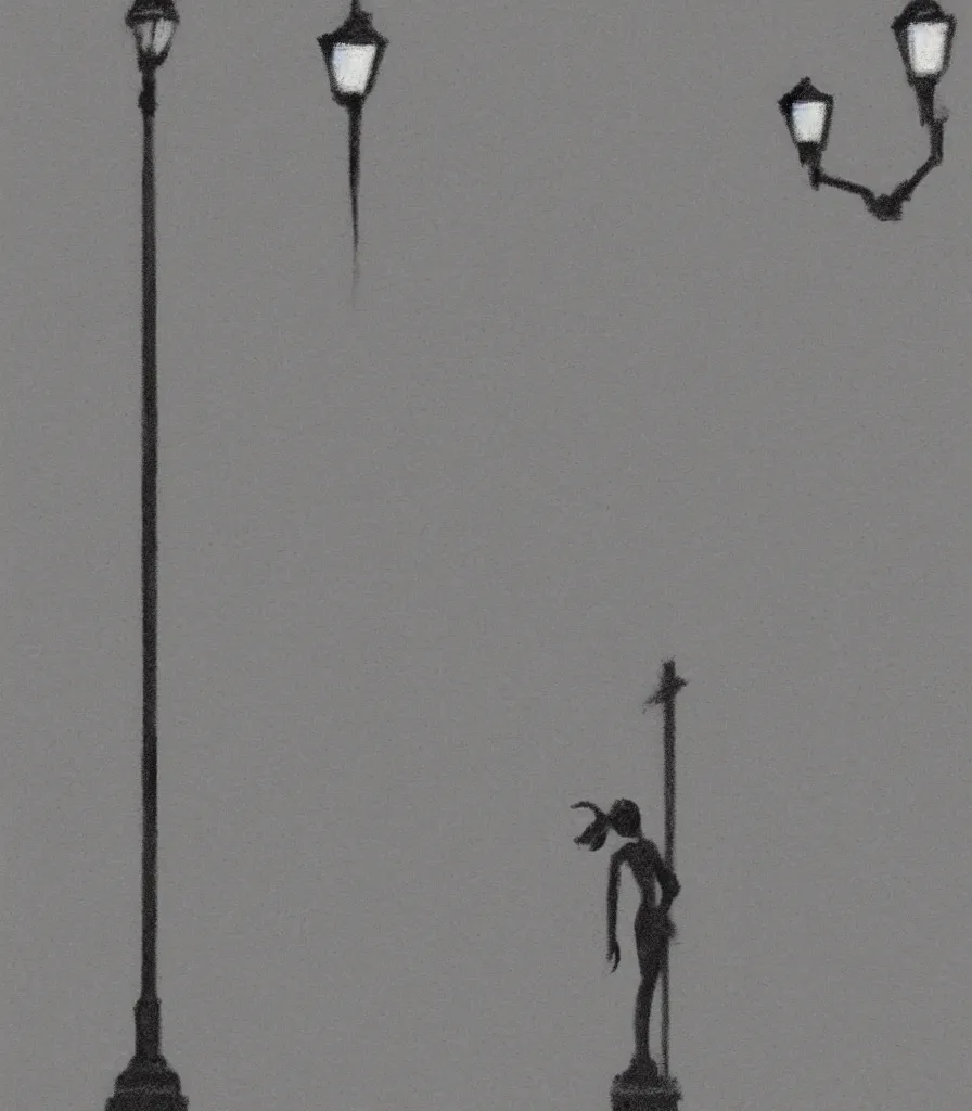 Image similar to charcoal concept sketch matte painting urban decay stoplight streetlight silhouette figure