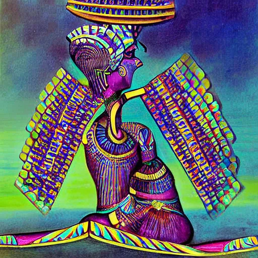 Prompt: hybrid mix of egyptian and tribal dance theme, art by jeff lyons, surrealism