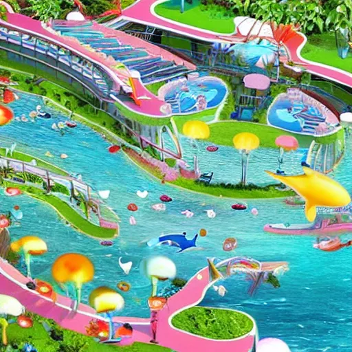 Prompt: Extremely cute!!! dolphin city, designed by dolphins, ran by dolphins