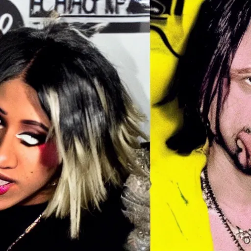 Image similar to kurt cobain fighting with cardi b badly horrific violent