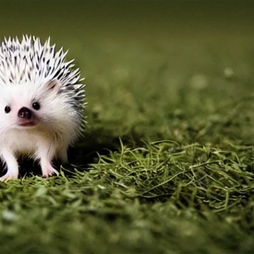 Prompt: A cute mini white hedgehog walking calmly through the field, ilustration art by Goro Fujita