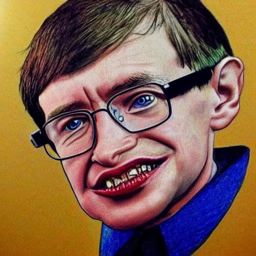 Prompt: Stephen Hawking drawn by a child, crayons,