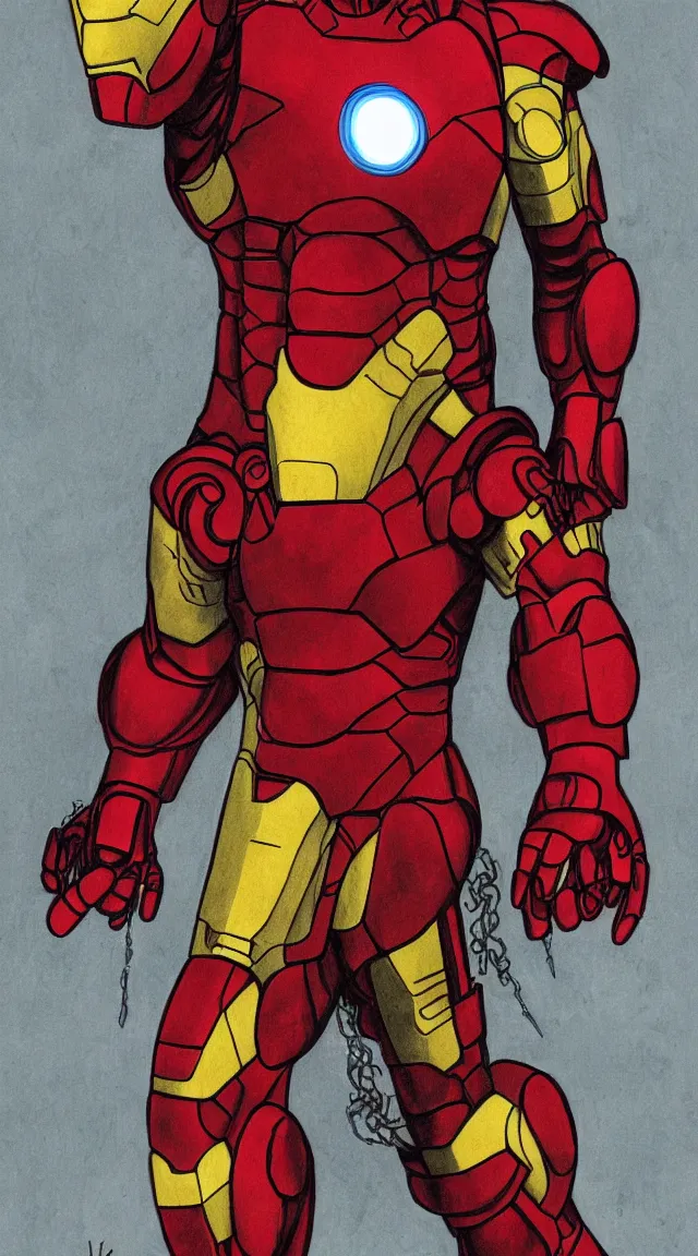 Prompt: Iron man in a hellish suit, by hellraiser art