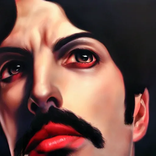 Image similar to of an ultradetailed beautiful portrait panting of freddie mercury, front view, oil painting, by ilya kuvshinov, greg rutkowski and makoto shinkai