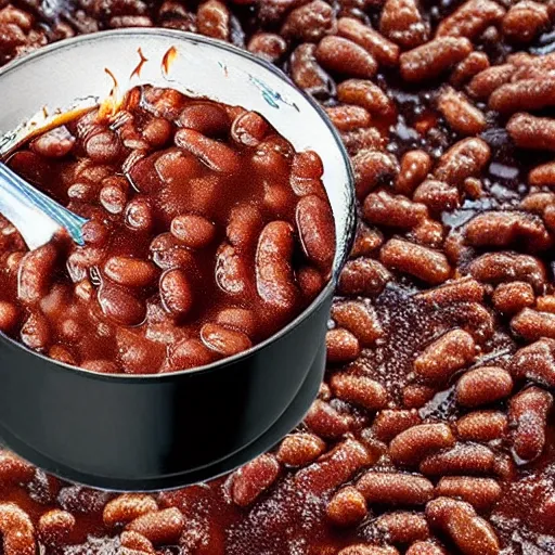 Image similar to very angry can of bush's baked beans combusts in a hellish blaze