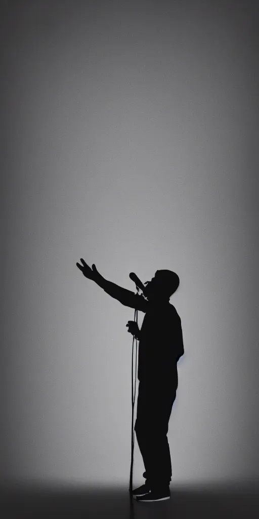 Prompt: rapping with microphone, silhouette