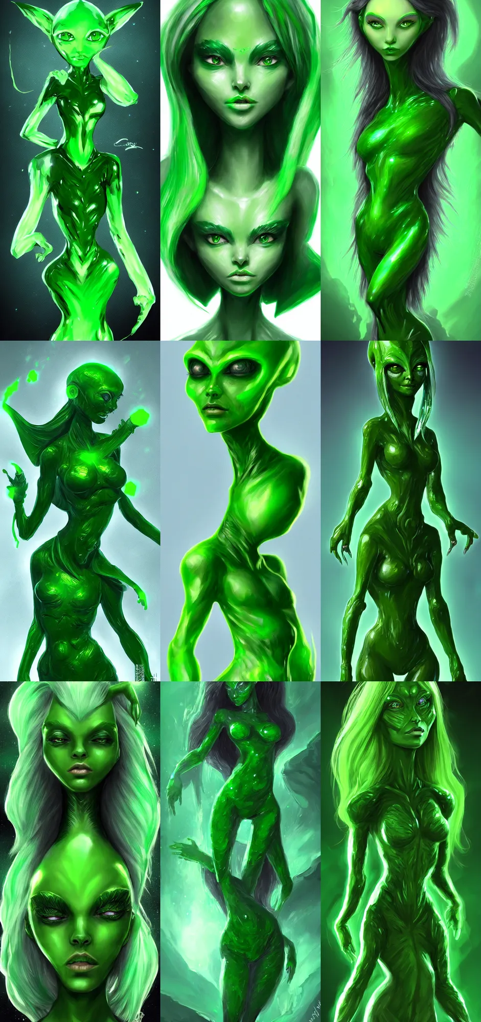 Prompt: green crystal alien girl, fantasy art, trending on artstation