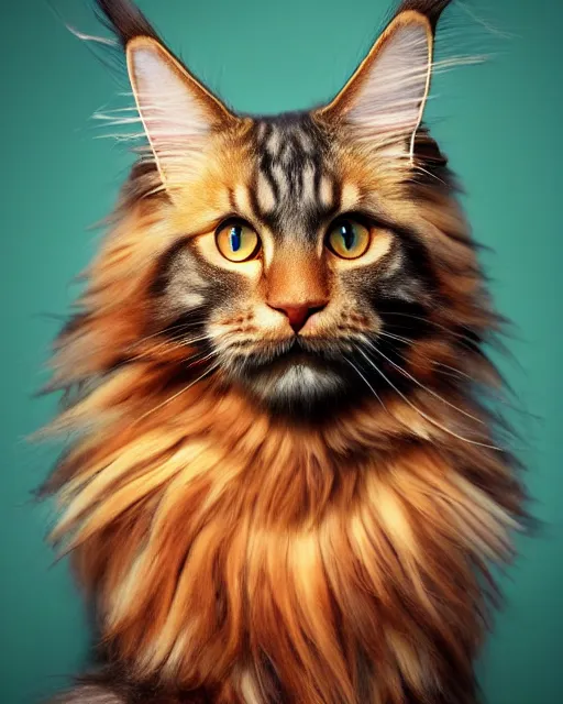 Image similar to beautiful maine coon as honey, made of honey, wearing honey - themed miniskirt, award winning creature portrait photography, extremely detailed, artstation, 8 k, sensual lighting, incredible art, wlop, artgerm, backlit, rim lighting, hi - fructose