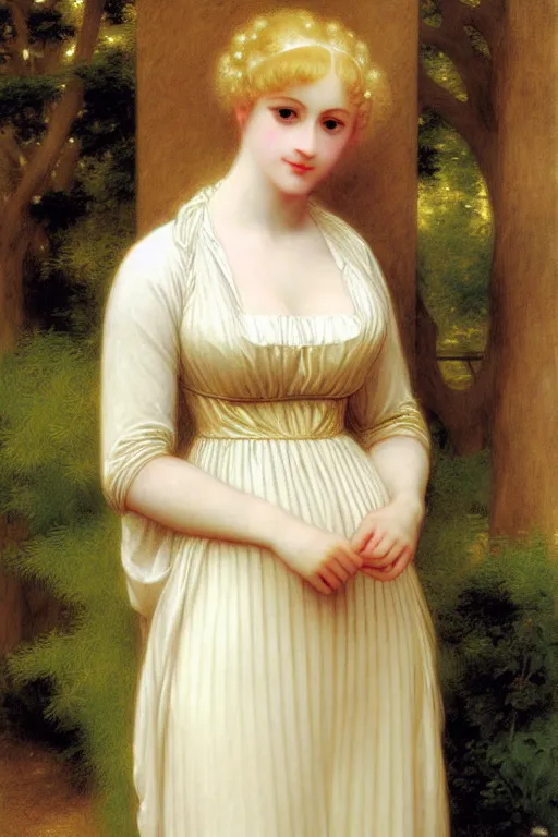 Prompt: jane austen blondie blond albino in rich dress, painting by rossetti bouguereau, detailed art, artstation