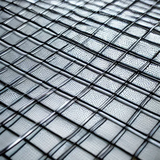 Prompt: steel grid, transparent textile, glass, mist