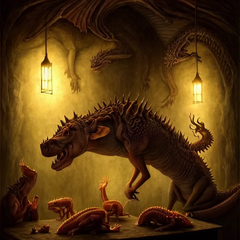 Image similar to epic professional digital art of hungry 🐲❄🐖, atmospheric lighting, painted, intricate, detailed, by leesha hannigan, wayne haag, reyna rochin, ignacio fernandez rios, mark ryden, iris van herpen, best on artstation, cgsociety, epic, stunning, gorgeous, much wow, cinematic, masterpiece.