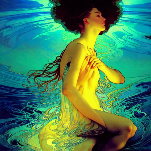 Image similar to transcendent mind bending indigo waves of glossy psychedelic liquid honey flowing like kaleidoscopic translucent amber, lsd waves, honey ripples, enlightenment, dramatic professional lighting, refracted sunset lighting, art by collier, albert aublet, krenz cushart, artem demura, alphonse mucha