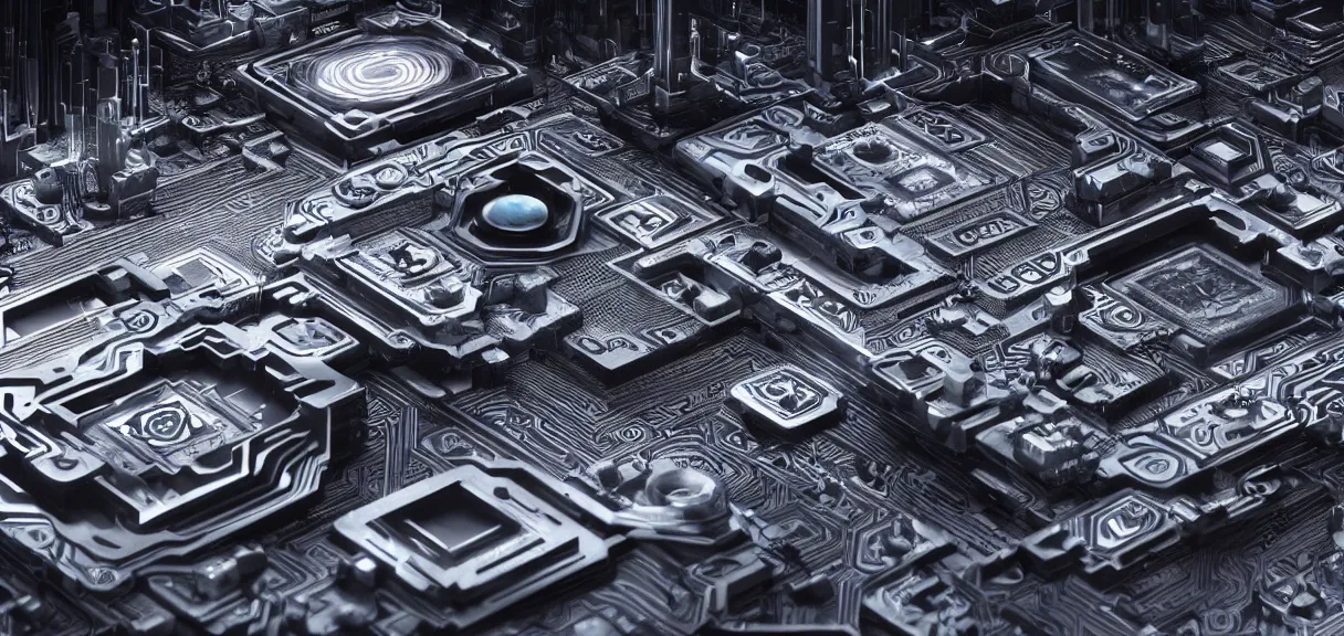 Image similar to fractal motherboard, greg rutkowski, esuthio, craig mullinshyper, scifi, symmetry fractal, octane render, detailed realistic 8 k,