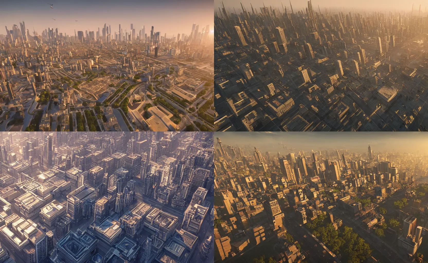 Prompt: a perfect city designed by John Ive bird’s eye view, sunrise, long shadows, trending on Unreal Engine 5, photorealistic, stunning, award winning photo