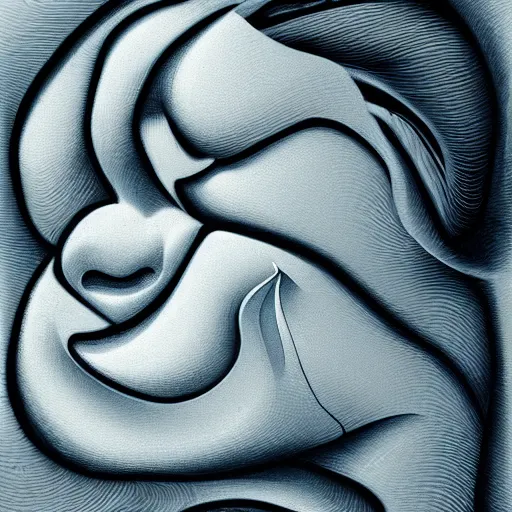 Prompt: Abstract portrait , the upper part of the face of a sea wave, nose and lips of a man