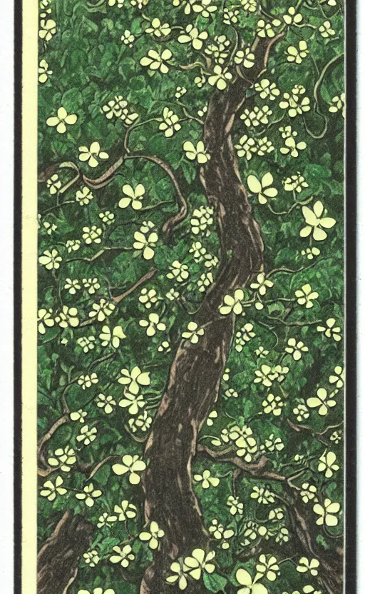 Prompt: by akio watanabe, manga art, tree lead clover on the soil, trading card front