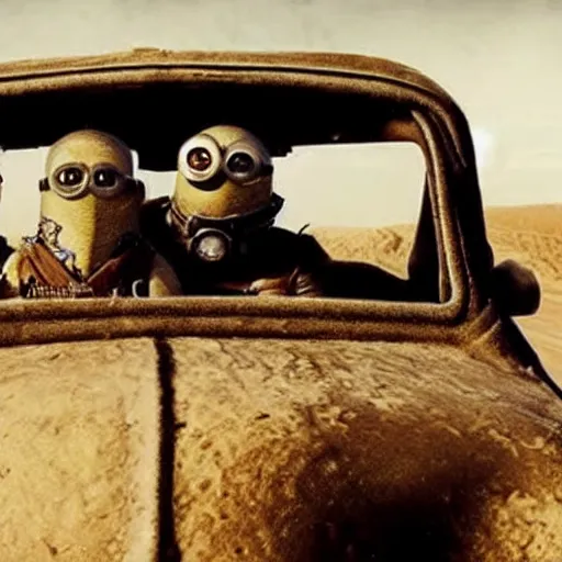 Image similar to a ( ( minion ) ) in the mad max fury road!! still from movie