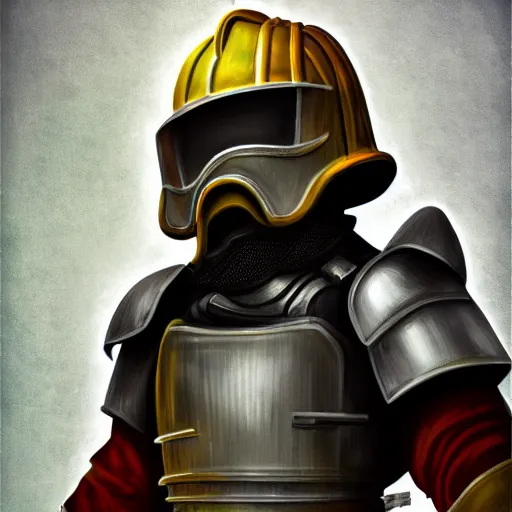 Image similar to An old man fire fighter wearing heavy duty armour, highly detailed, digital art, sharp focus, trending on art station, anime art style