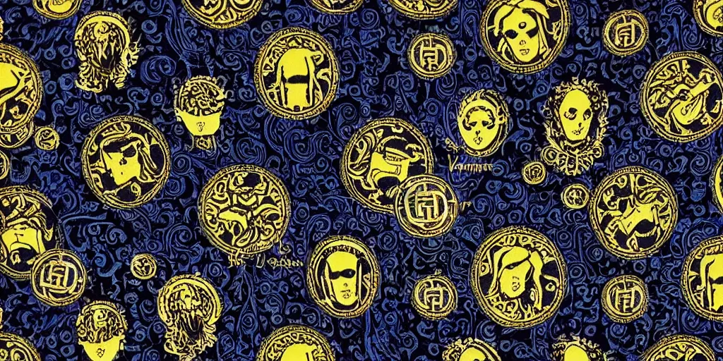 Image similar to versace gucci textile print design detailed intricate matte blue black cyberpunk digital file high resolution