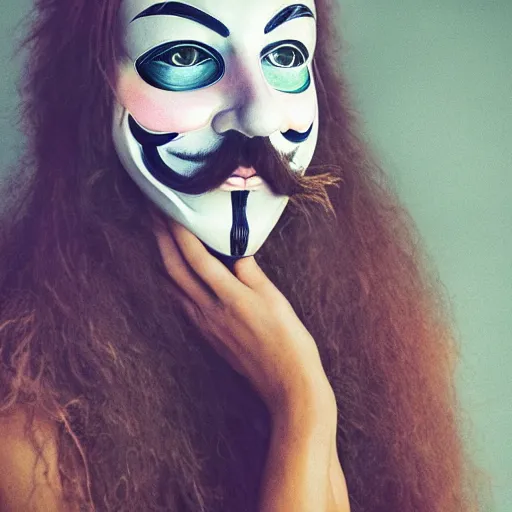 Prompt: anonymous as a hippy, award winning creature portrait photography, extremely detailed, artstation, 8 k, sensual lighting, incredible art, wlop, artgerm