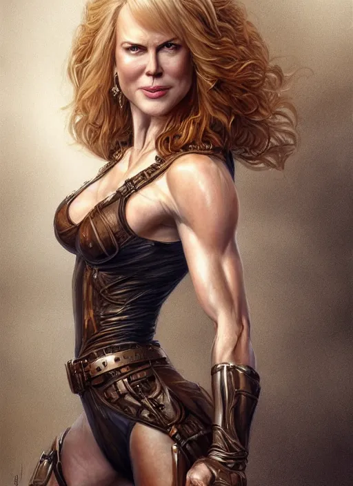 Image similar to muscled Nicole Kidman as a ruggedly handsome hero, intricate, elegant, highly detailed, centered, digital painting, artstation, concept art, smooth, sharp focus, illustration, artgerm, donato giancola, Joseph Christian Leyendecker, WLOP, Boris Vallejo, Artgerm