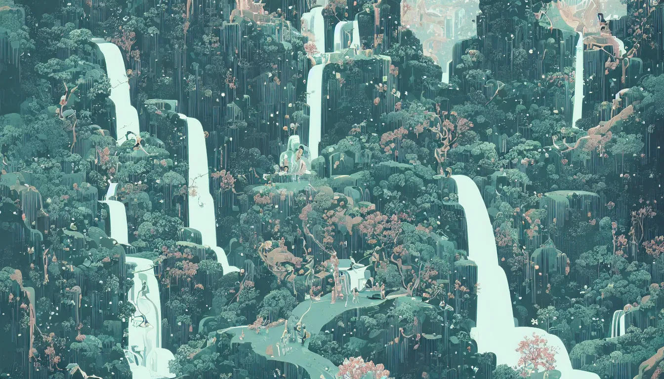 Prompt: waterfall by Victo Ngai, minimalist, detailed, kilian eng, josan gonzalez