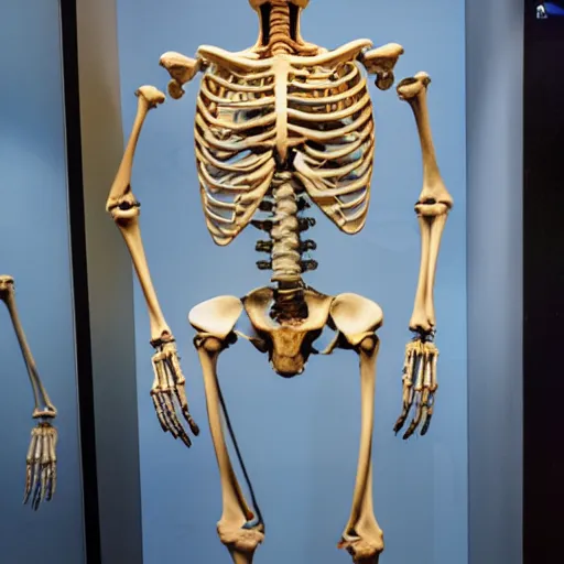 Image similar to human skeleton in alien museum exhibit