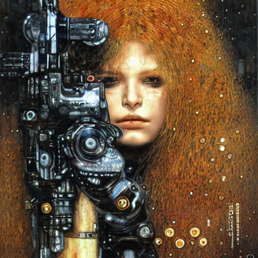 Image similar to cybernetic female supersoldier armed with laser rifle, intricate detail, klimt, royo, whealan,