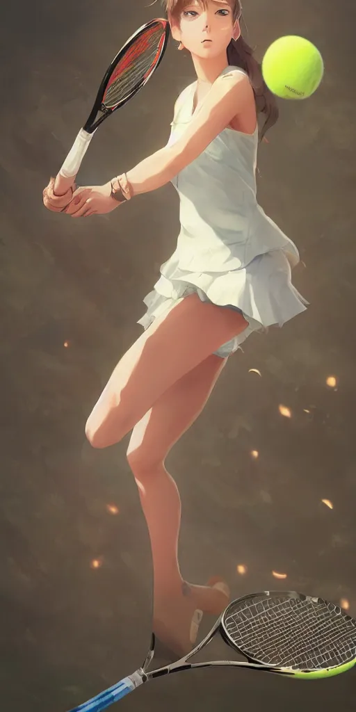 Image similar to a beautiful young elegant girl playing tennis, with a close-up of the upper body,Japanese anime style, gorgeous atmosphere, full of details, matte painting, concept art, smooth, by Shinkai Makoto and Ina Wong and wlop ，trending on cgsociety and artstation，8kHDR，light effect