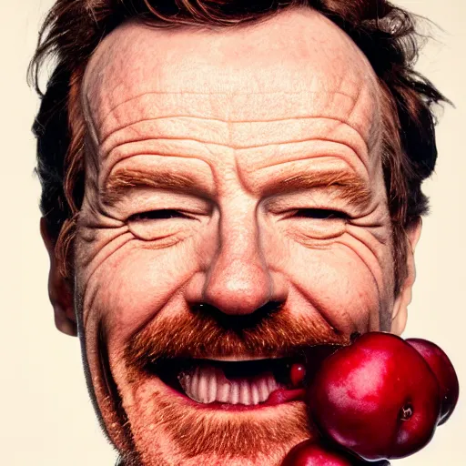 Prompt: closeup portrait of happy bryan cranston, mouth full with cranberies, submerged in cranberries, food photography, natural light, sharp, detailed face, magazine, press, photo, steve mccurry, david lazar, canon, nikon, focus