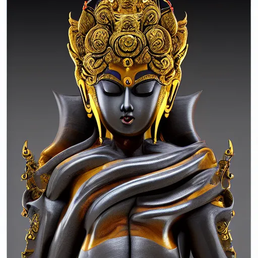 Image similar to naraka buddhist demon korean female, highly detailed, symmetrical long head, golden amber eyes, smooth marble surfaces, detailed ink illustration, raiden metal gear, cinematic smooth stone, deep aesthetic, concept art, post process, 4 k, carved marble texture and silk cloth, latex skin, highly ornate intricate details, in the style of 8 8 grzes