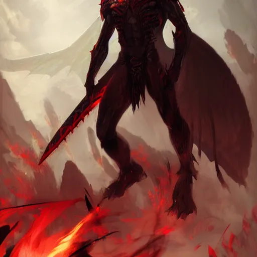 Image similar to aatrox as a nightbringer by greg rutkowski