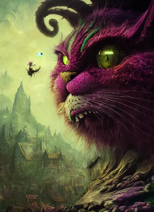 Image similar to cheshire cat, matrix, highly detailed, cinematic, 8 k, by megan duncanson, benjamin lacombe, adrian borda, stanley artgermm, tom bagshaw, craig mullins, carne griffiths, ayami kojima, beksinski, giger, trending on deviantart, hyper detailed, horror, full of colour