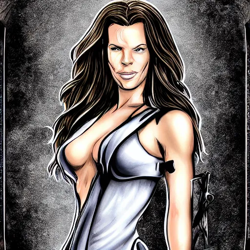 Image similar to kate beckinsale in van helsing, drawn as a cartoon character