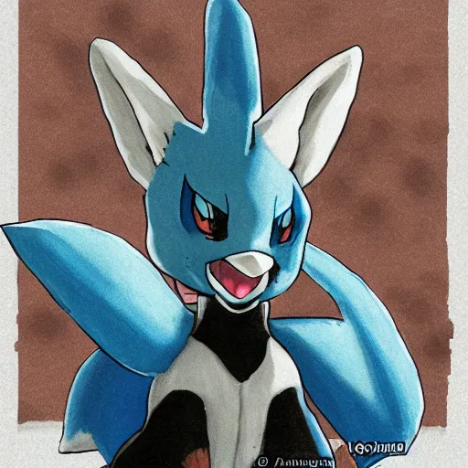 Prompt: Portrait of Lucario from pokemon, made by Akihiko Yoshida, in the style of Bravely Default II, Highly detailed, fantasy themed, dynamic posing