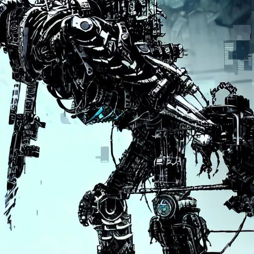 Prompt: a post-apocalyptic cyberpunk grimdark demon in the style of leonard boyarsky in the style of Yoji Shinkawa detailed realistic HD 8k High Resolution