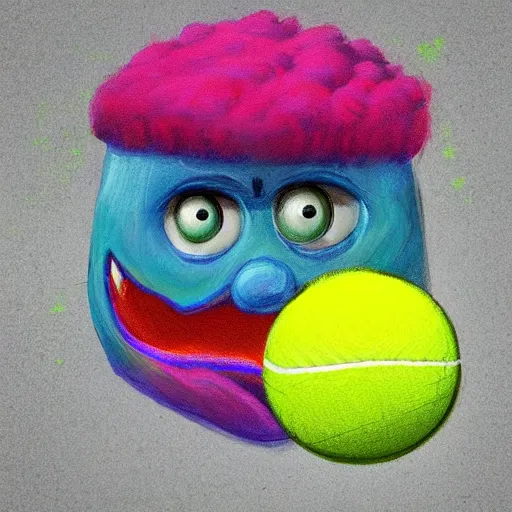 Prompt: profile picture, tennis ball monster, chalk, colorful, digital art, fantasy, magic, trending on artstation, ultra detailed, professional illustration by Basil Gogos