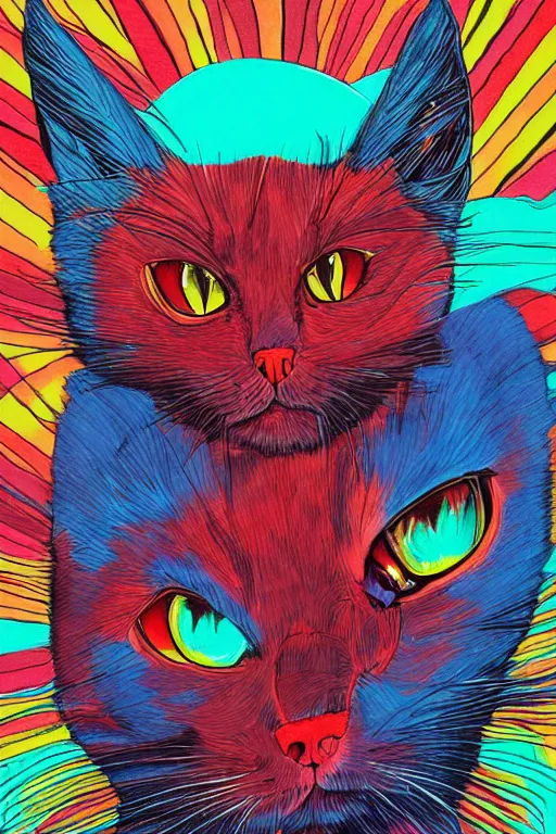 Prompt: demon cat, art by brian miller, colorful, illustration, highly detailed, simple, no jagged lines, smooth