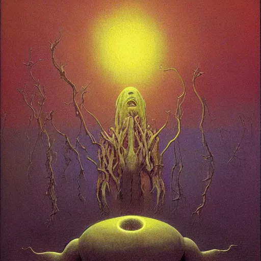 Image similar to cosmic horror sacrifice, by Zdzisław Beksiński