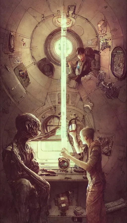 Image similar to single - use time - travel simulation capsule by chiara bautista, beksinski and norman rockwell and greg rutkowski weta studio, and lucasfilm