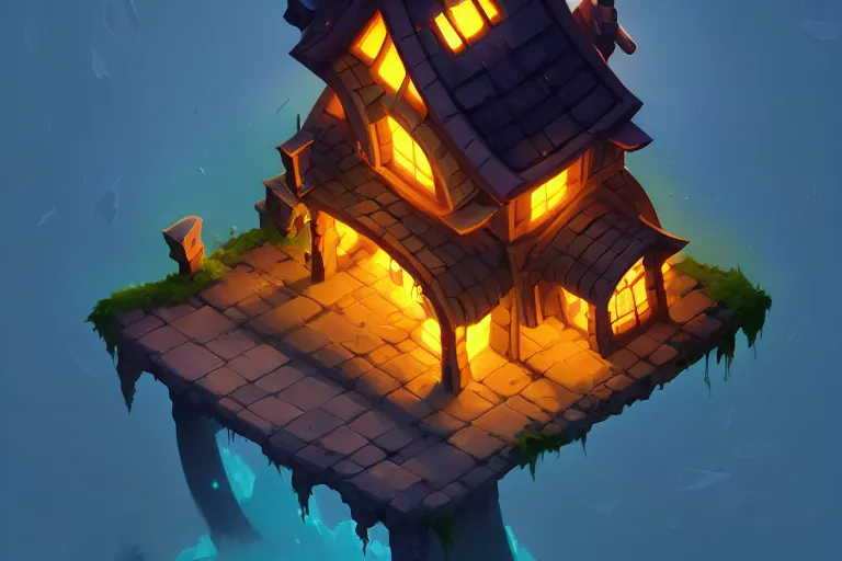 Image similar to [ important ] isometric house from dofus [ / important ], dofus art, deiv calviz, natural light, elegant, intricate, fantasy, atmospheric lighting, by greg rutkowski, hearthstone splash art, hd wallpaper, ultra high details, cinematic composition