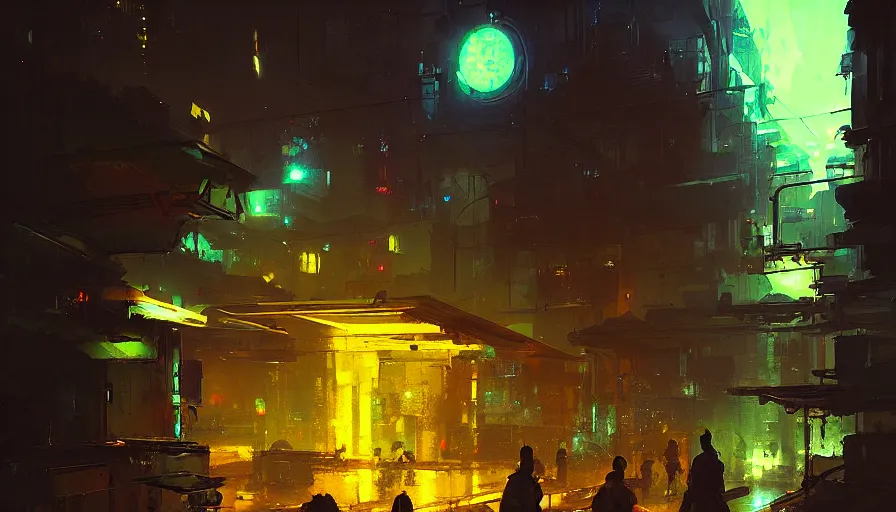 Prompt: an alley of a futuristic city at night by craig mullins and ismail inceoglu, atmospheric, vivid, neon, masterpiece, bokeh