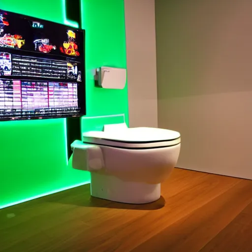 Prompt: photo of an rgb gaming toilet