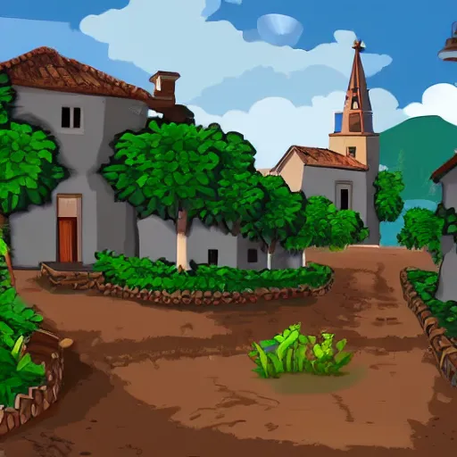 Prompt: A Spanish village. 2D videogame.