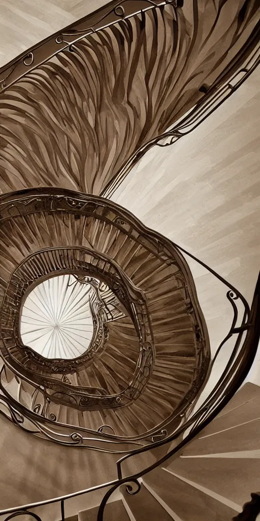 Prompt: infinite spiral stair case, digital art, 4 k