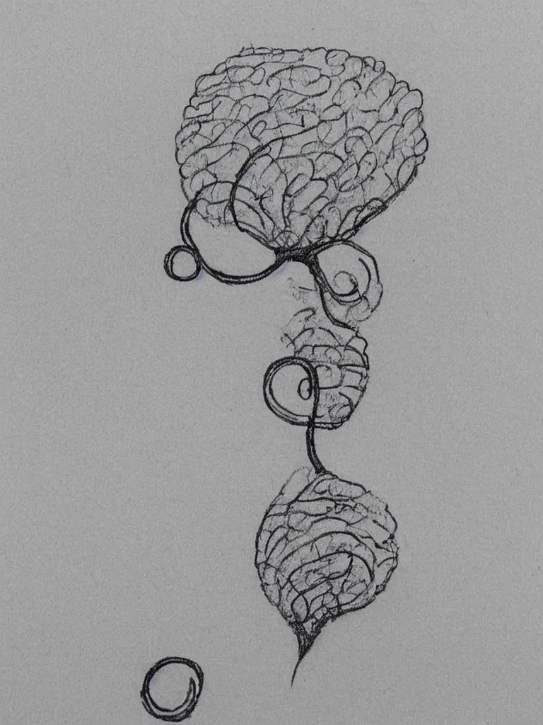 Image similar to a sketch of an acorn that turns into a tree in the shape of a treble clef with a gradient line in the middle, single line drawing