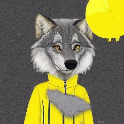 Image similar to lineart of a silly mexican grey wolf wearing a yellow raincoat from the series dark ( netflix series ), devianart trending, positive