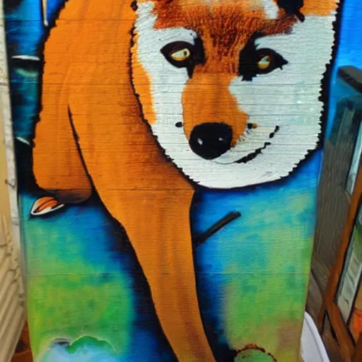 Prompt: a glass mural painting of a dingo