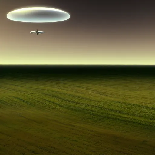 Image similar to UFO flying over a farmland, landscape, highly detailed, sharp focus, octane render, illustration, 8k